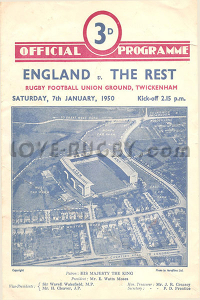 1950 England v The Rest (RFU)  Rugby Programme